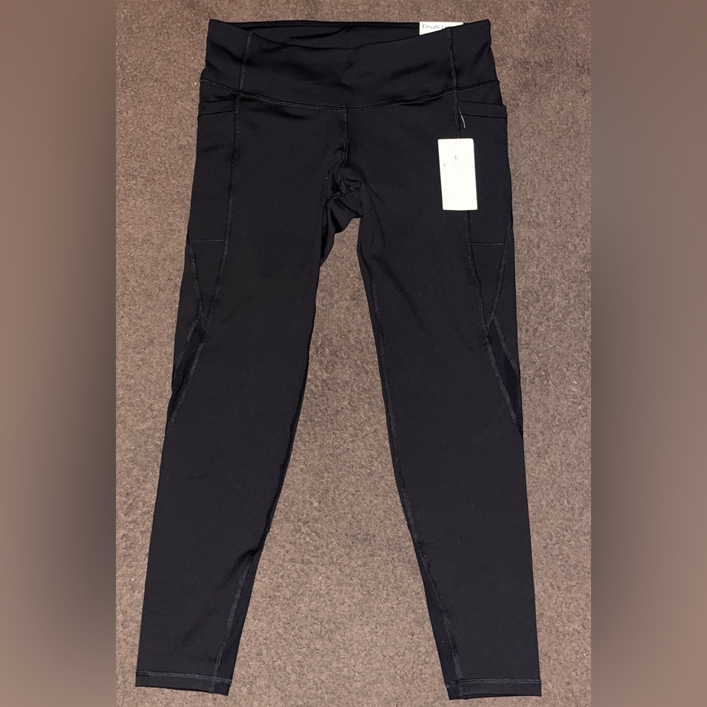 Mid-Rise Elevate Side-Pocket Mesh-Trim Compression Leggings 7/8 Ankle